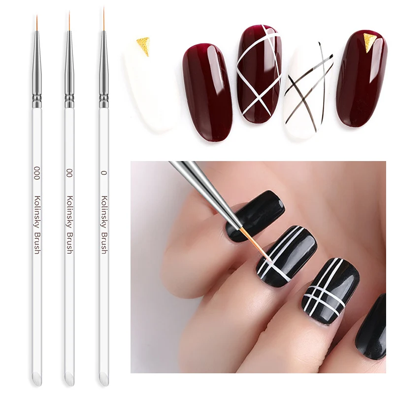 

Sale 3Pcs UV Gel Acrylic Stripes Pen Flower Brush Transparent Painting Brush Drawing Manicure Tools Nail Art Liner