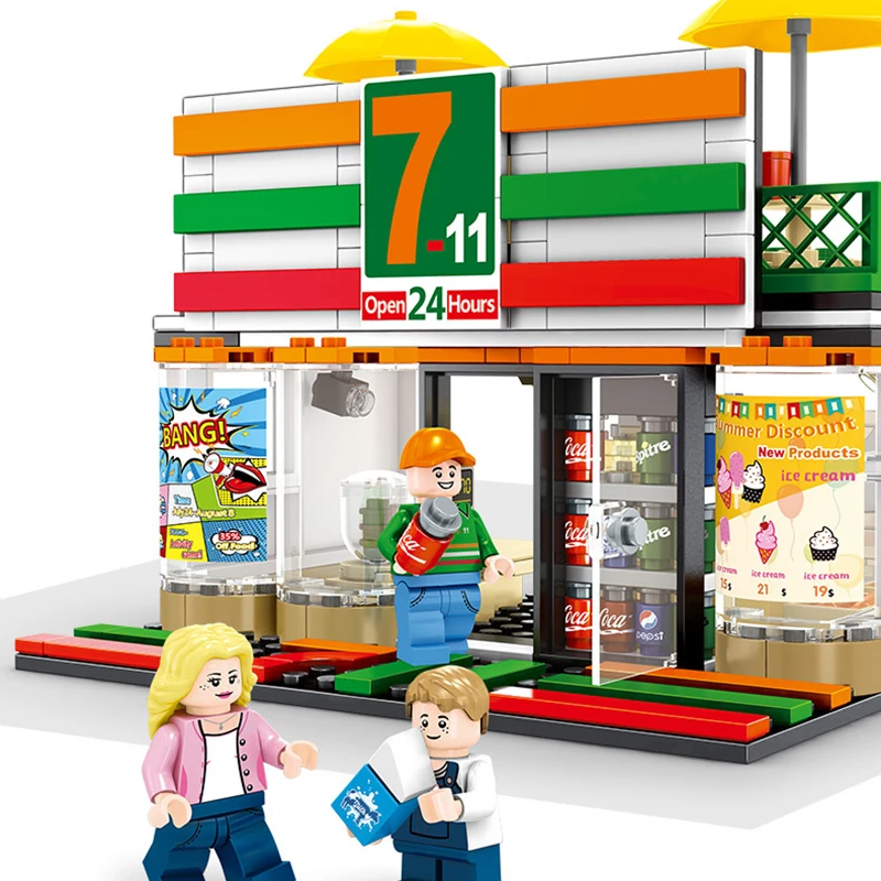 

City Architecture Street View 7-Eleven Convenient Store Compatible legoinglys Building Blocks Bricks Toys For Children Boys Gift