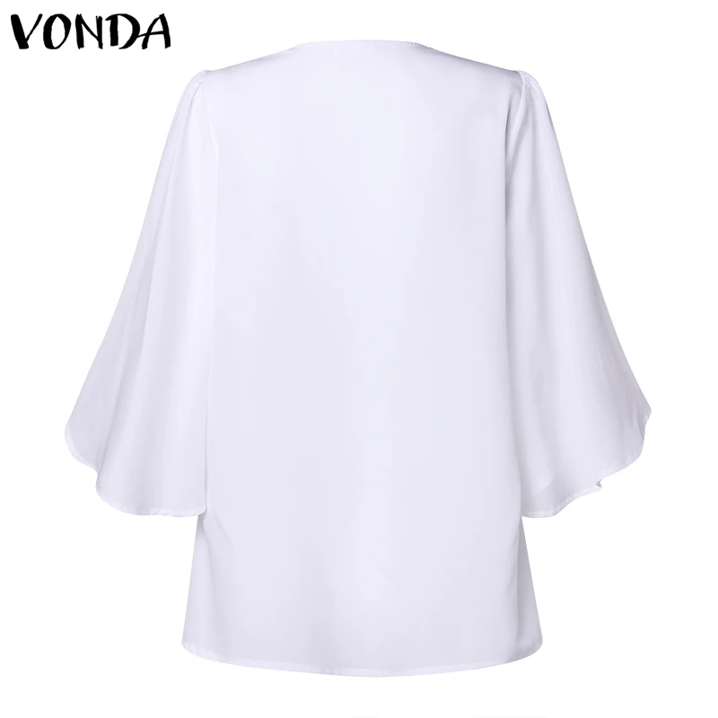 VONDA Summer Fashion Blouses Women Vintage Floral Print Shirts Casual V Neck Flare Sleeve Blusas Plus Size Sexy Tops