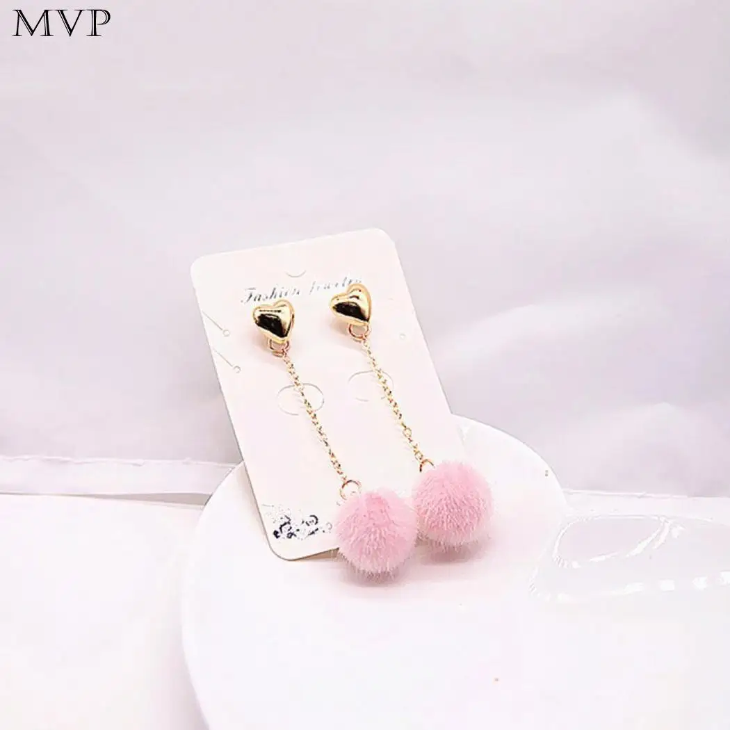 

Women Fashion Geometric Shape Hairball Push Casual Back Pierced Pink, White, Black Drop Earrings