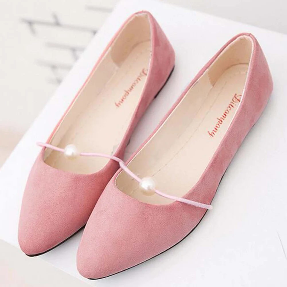 

2019 Fashion Women's Suede Flat Heel Pearl Shoes Elegant Ladies Solid Color Party Club Shallow Pointed Toe Slip On Shoe Footwear