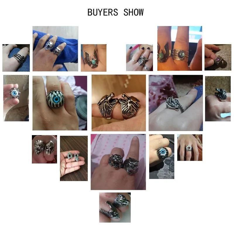 Gothic Punk Men Stainless Steel Ring Retro Rabbit Snake Tiger Wolf Rings Skeleton Devil Evil Eye Pentagram Animal Male Ring Anel