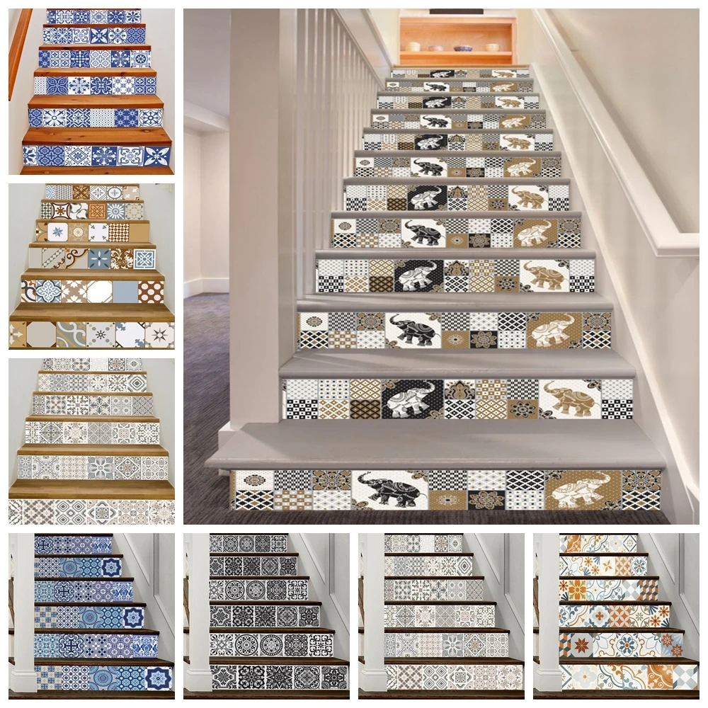 

Wall Tile Stairs Stickers Arabian style tiles Mosaic Pattern Removable Pvc Wall Sticker Waterproof Mural Poster Room Stairway