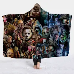 Фильм ужасов характер одеяло с капюшоном для взрослых готический Хэллоуин убийцы Шерпа флис носимых пледы одеяло из микрофибры постельные