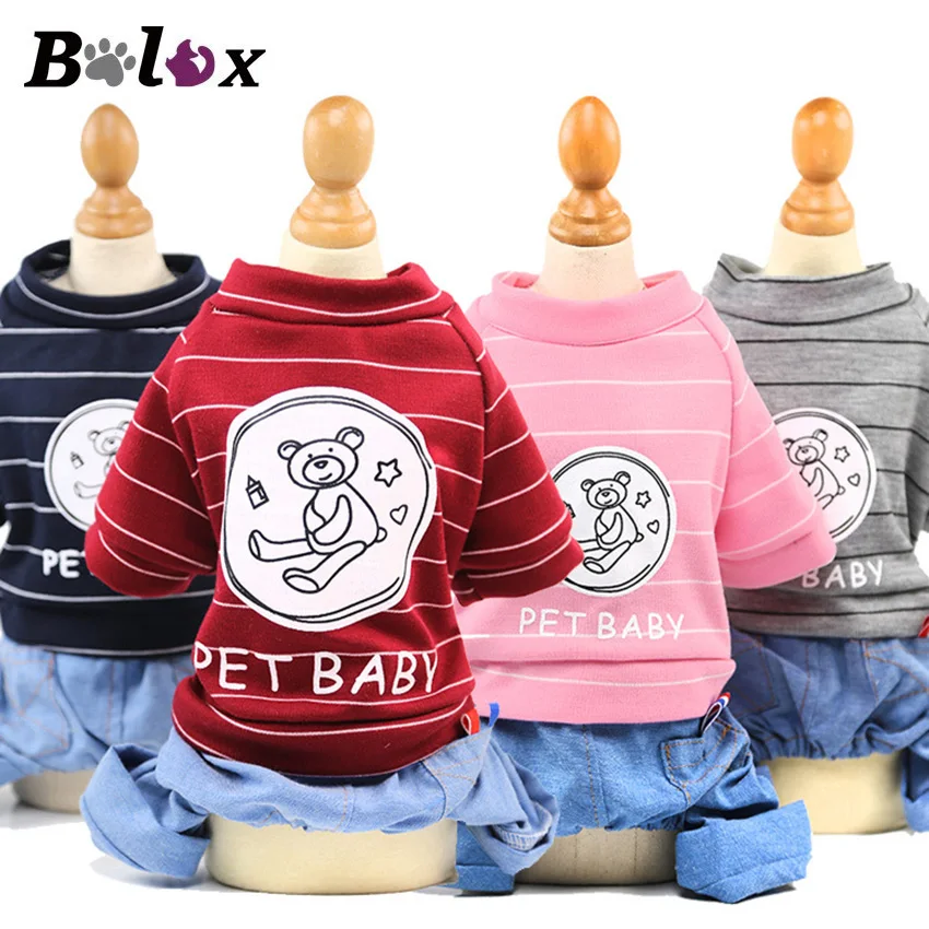 

Pet Dog Clothes Cute Pullover Puppy Coat for Small Dogs Soft Winter Yorkies Pugs Outfit Warm Bear Dog Hoodies Striped Clothing