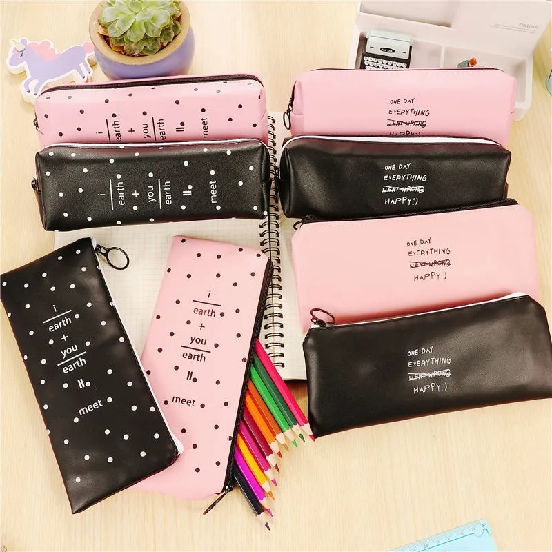 

1 PC Large Capacity Colored Leather School Pencil Cases Bags Cute PU Pen Box Pouch Kawaii Gift Office Stationary Supplies 04947