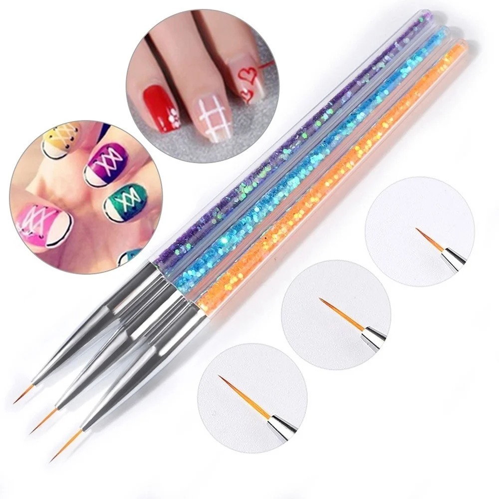 AMSIC 3Pcs/set 7/9/11mm Nail Painting Brushes Flower Drawing Painting