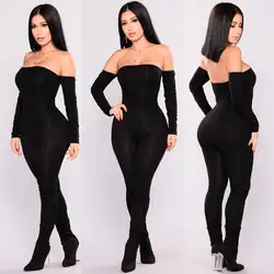 Thefound осень Для женщин Клубная одежда с открытыми плечами комбинезон Bodycon Ползунки узкие пикантные черные сапоги клуба вечерние