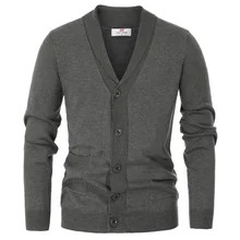 PJ мужские v-образным вырезом Шаль Воротник Кнопка вниз трикотаж повседневное бизнес пальто кардиган
