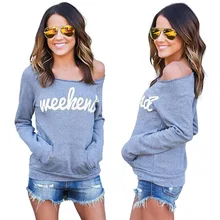 Осень и зима сплошной цвет печатных Письмо Пуловер лодка/Bateau декольте цифровой позиционирования печатных длинный рукав