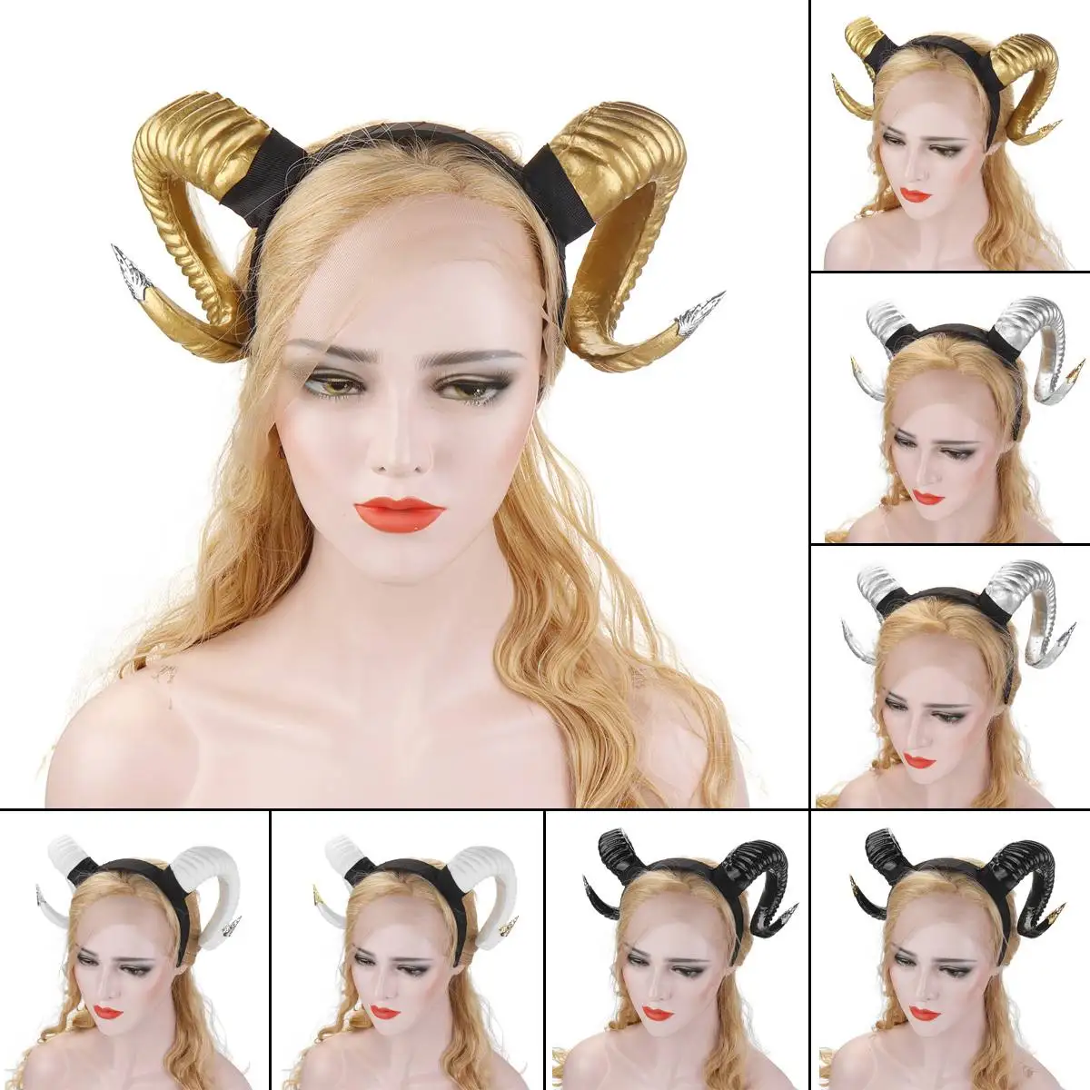 

Gothic Lolita Headdress Goat Horn Headband Jewelry Vintage Wedding Cosplay Halloween Accessories