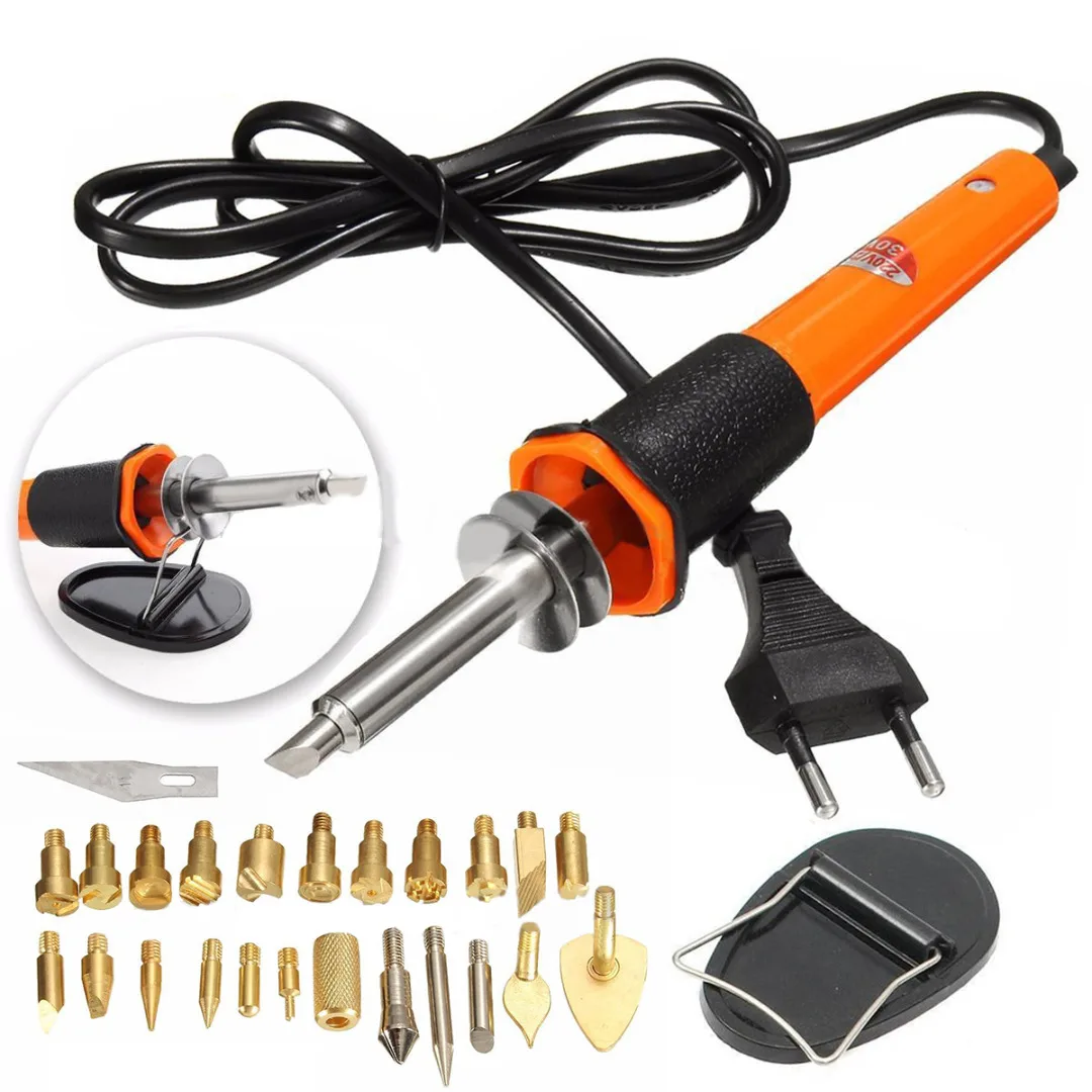OSSIEAO 26pcs New 220 240V 30W Wood Burning Iron Pen Tip Kit Set