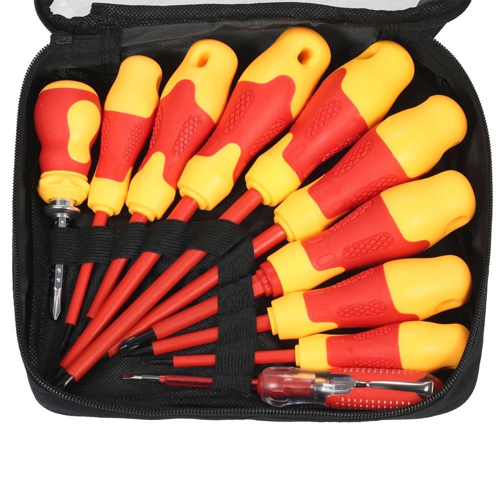

10pcs 1000V Insulated Screwdriver Set with Magnetic Slotted Phillips Bits Soft Grips Electricians Electrical Work Repair Tools