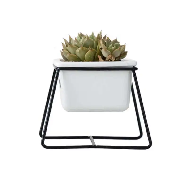 

2019 Ceramic Flower Pot Set Wrought Iron Square Trapezoidal Flower Pot Iron Frame Green Plant Home Garden Office Desktop Decor