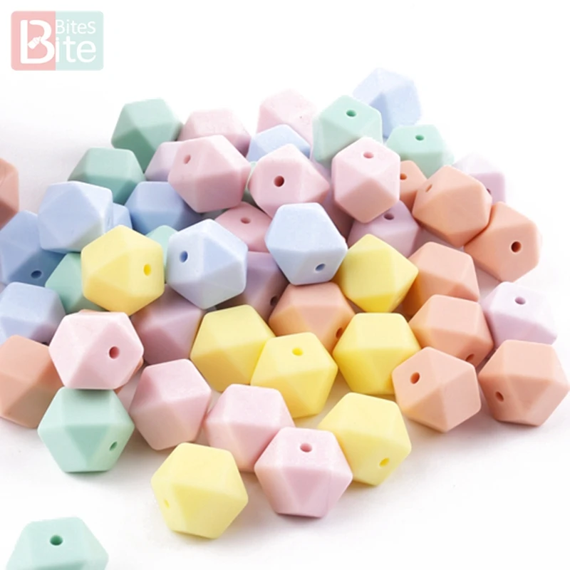 

Bite Bites Silicone Beads Hexagon 10PC Baby Teether Food Grade Teething Beads Making Pacifier Chain BPA Free Baby Teether 14mm