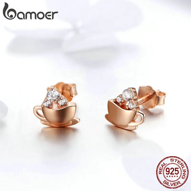 BAMOER корейские серьги серебро 925 пробы розовое золото кофейные и сахарные кубики