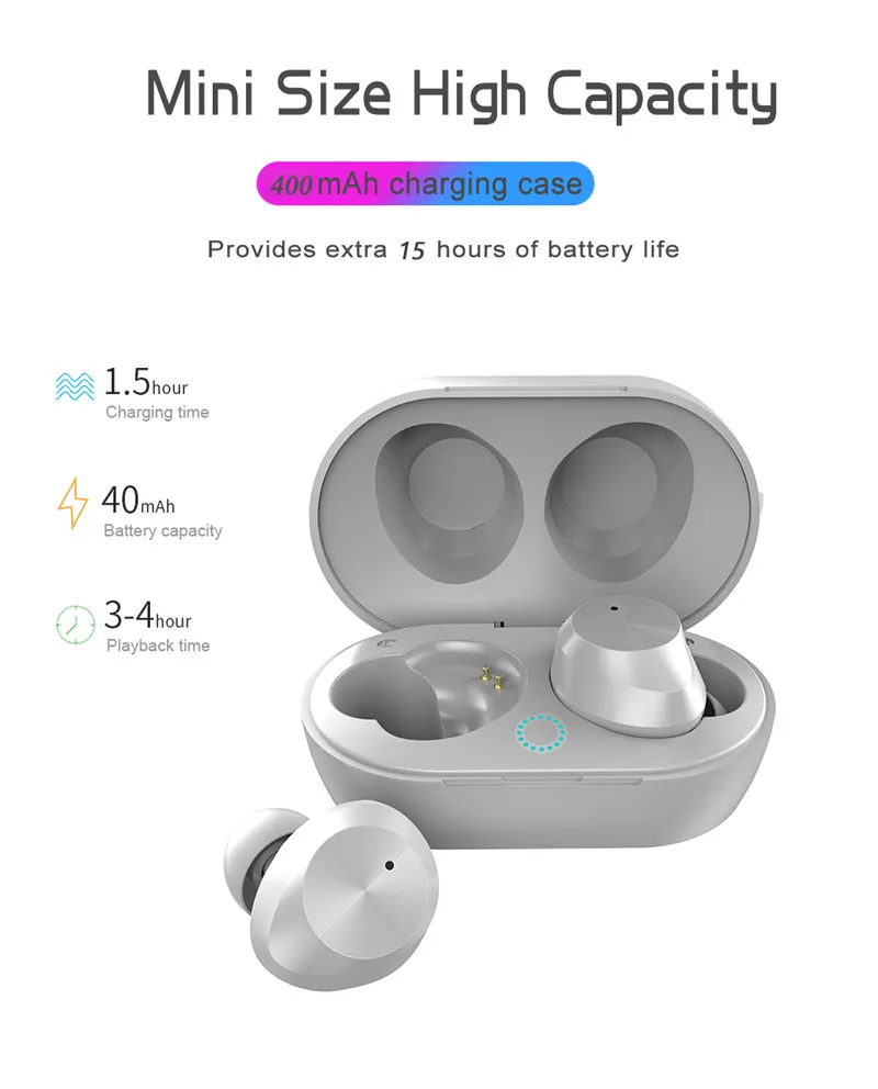 

TWS-9 Waterproof Portable and Compact Twin-ear Bluetooth Headset 5.0 Wireless Mini Running Headphones w/Charging Box