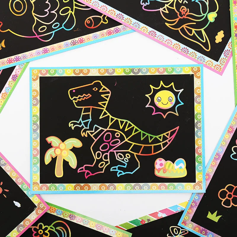 

duoduomiao 100pcs/lot 13*9.5cm Two-in-one Magic Color Scratch Art Paper Coloring Cards Scraping Drawing Toys for Children