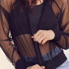 Модные сетчатые Топы, новинка, с длинным рукавом, на молнии, сексуальные модные куртки, прозрачные, тонкие, летняя одежда для женщин