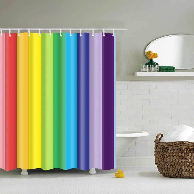 Красочные в радужную полоску узор занавески для ванной комнаты Водонепроницаемый полиэстер экологичный душевая Шторы s20