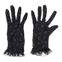 1 пара Женские Короткие Свадебные перчатки эластичные элегантные черные сетчатые перчатки для свадьбы с принтом сердца