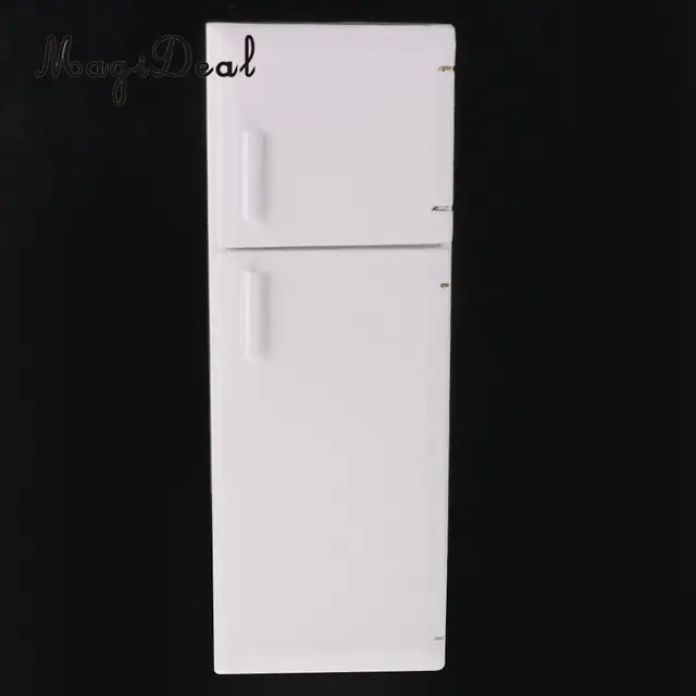 MagiDeal 1/12 Dollhouse Miniature Kitchen White Wooden Fridge Refrigerator Freezer for Dolls Bedroom Living Room Accs Kids Toy 6