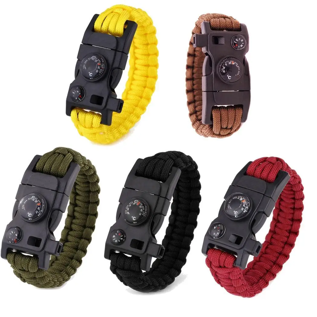 المشي في الهواء الطلق بقاء سوار 5 في 1 الاستراتيجية Paracord مضفر سوار تسلق الجبال الانقاذ الطوارئ حبل أساور