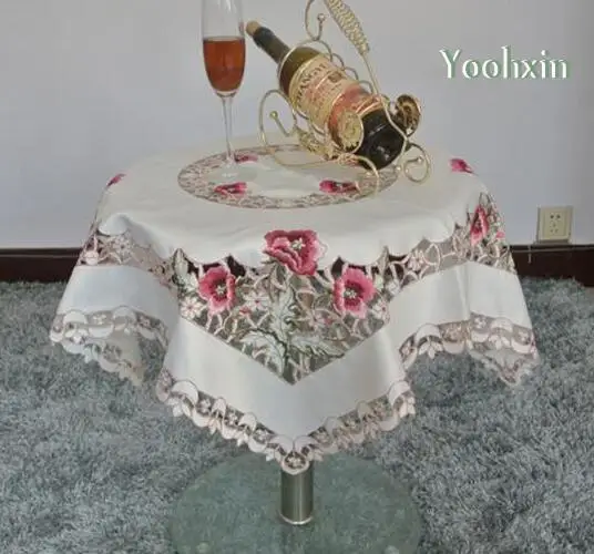 

Modern Satin Tablecloth nappe embroidered white lace tea Table Cover cloth kitchen dining Christmas Wedding Decor