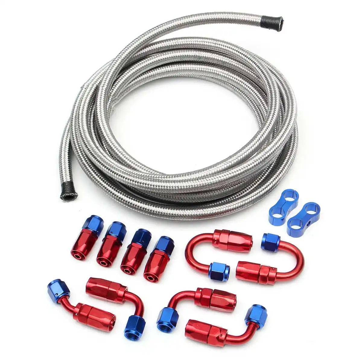 

Silver AN6 Stainless Steel Braided 5M AN6 Stainless Oil/Fuel Oil Line + Hose End Adaptor Kit + AN6 Port Plug T7 Aluminum Alloy