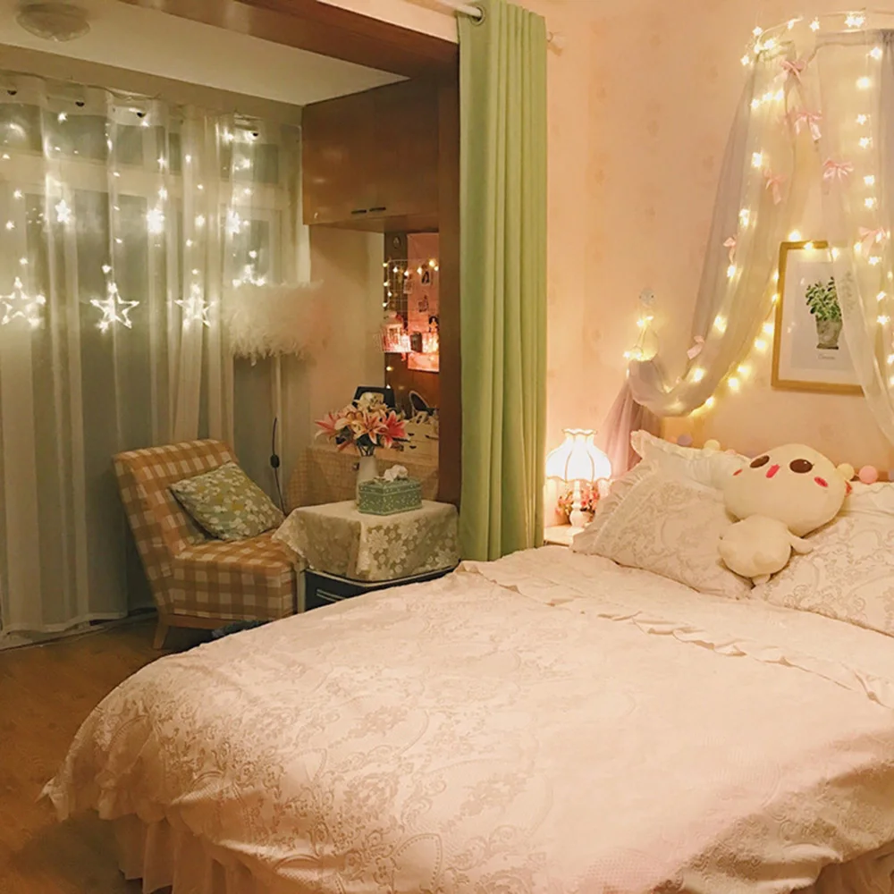 

2.5M Christmas LED Lights AC 220V Romantic Fairy Star LED Curtain String Lighting For Holiday Wedding Garland Party Decoration