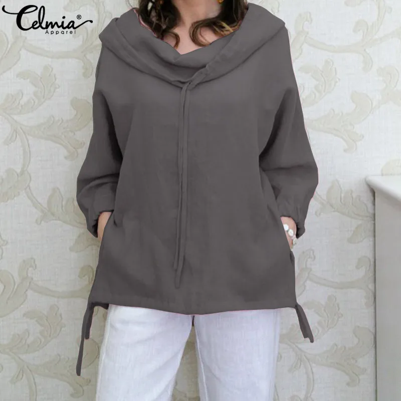 

Celmia 2019 Autumn Women Hoodies Sweatshirts Vintage Pullover Tops Casual Loose Asymmetric Lace Up Shirts Plus Size Hoody Jumper