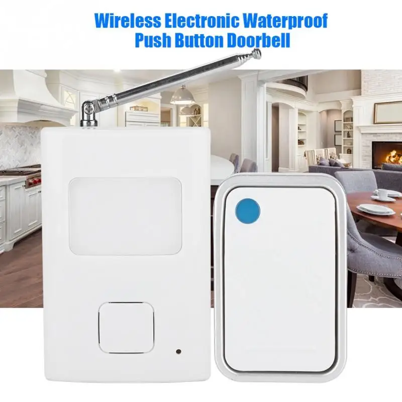 Wireless Electronic Button Doorbell Waterproof Remote Push Button Door