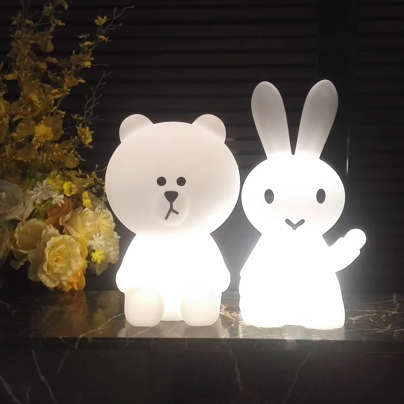 Ins Hot Bunny Rabbit Ночной светильник, светодиодный Настольный светильник, прикроватная настольная лампа для спальни, рождественские подарки для детей, детская мультяшная лампа