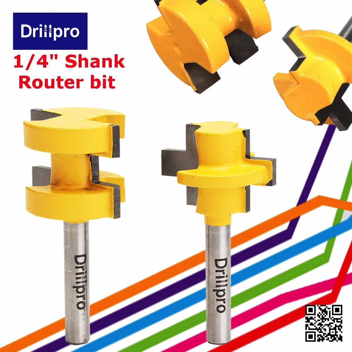 

Drillpro 2Pcs Router Bits 1/4" Square Tooth Tenon Knife Plate Cutter Huge Crown Tongue & Groove Router Cutter Molding Wood Tool