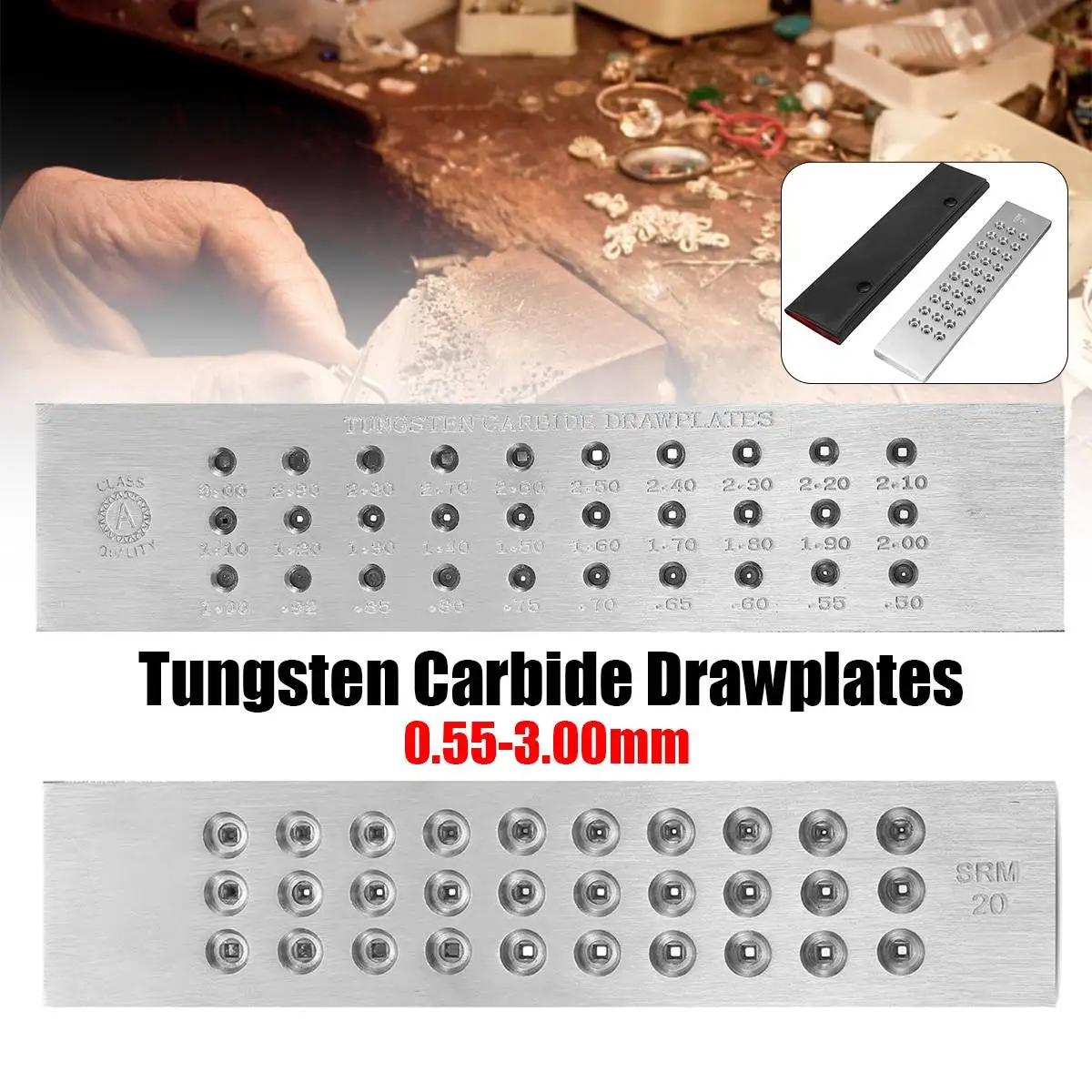 

3.00 - 0.5mm Tungsten Carbide Steel Drawplates 30 Square Holes Wiring Draw Plate 30 Holes for Jewelry Making Round Wiring Draw