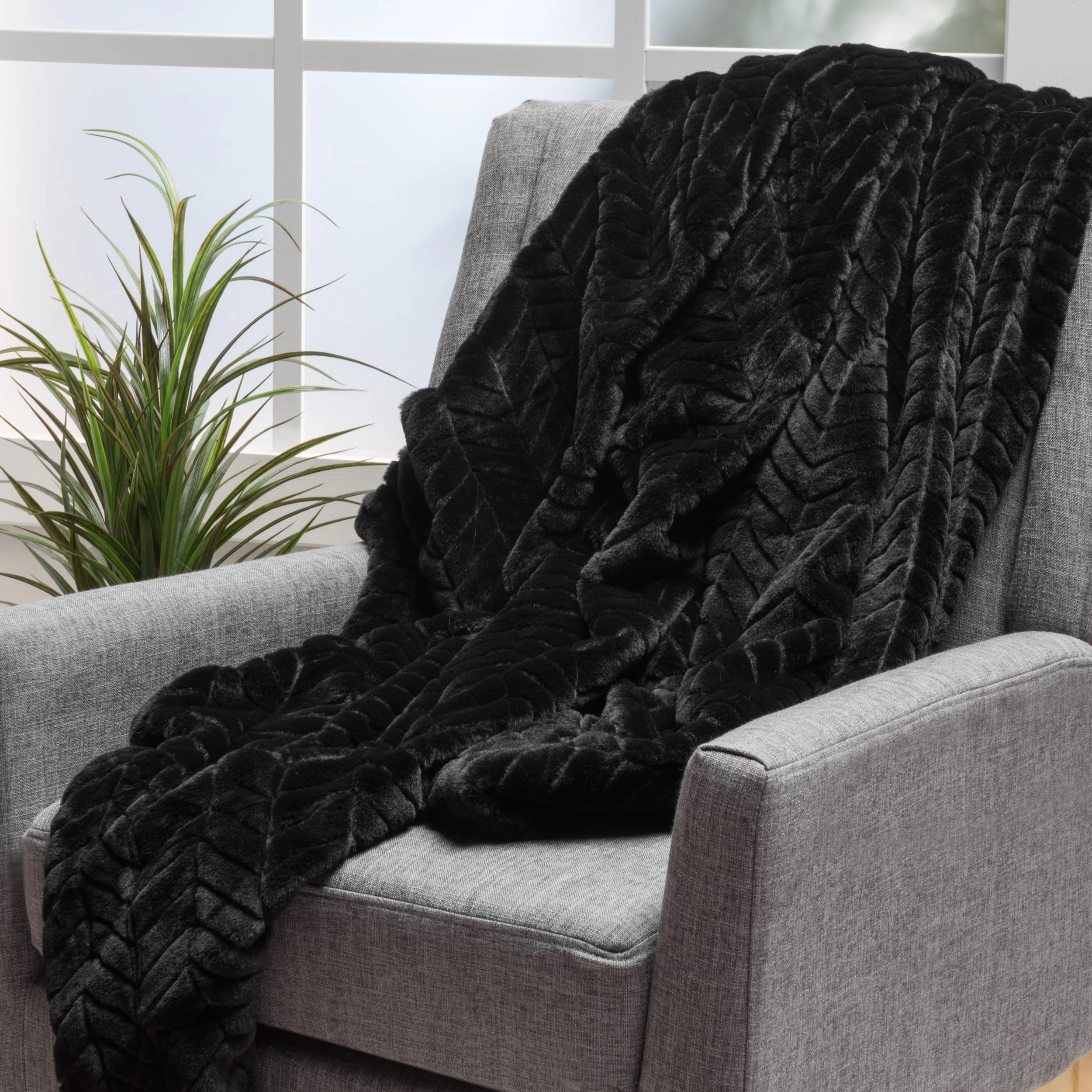 Tuscan Black Fur Fabric Throw Blanketin Throw from Home & Garden on