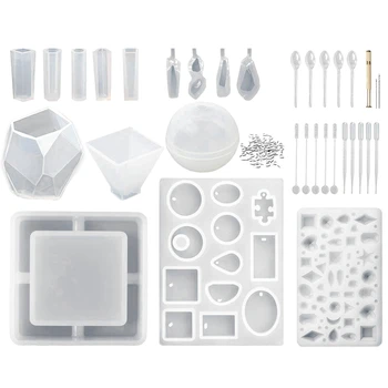 

15 Pcs (65 Shapes) Silicone Resin Molds And 118 Tools For Epoxy Resin, Uv Resin, Making Including Pendant Jewelry Ashtray Earr