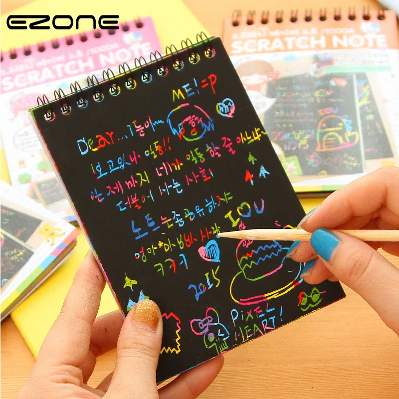 

EZONE 12pcs Magic Scratch Notebook Children DIY Black Pages Graffiti Notebook Kids Drawing Book Creative Painting Notepad