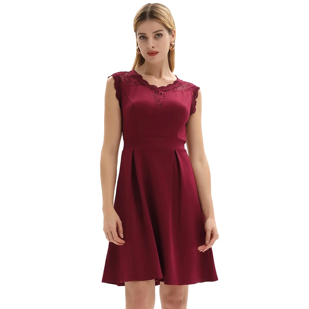 

Gk Sexy Women's Dress Sleeveless See-through Lace Patchwork A-line Dress Fashion Living Party Wedding Women Dresses Summer New