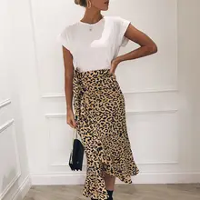 Женская леопардовая юбка с запахом Aysmmetric юбка миди пара сексуальная