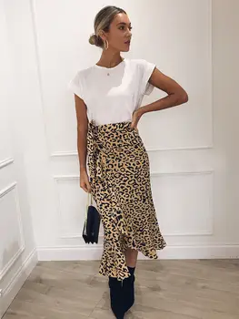

Womens Ladies Leopard Print Wrap Over Aysmmetric Skirt Midi Pair Sexy