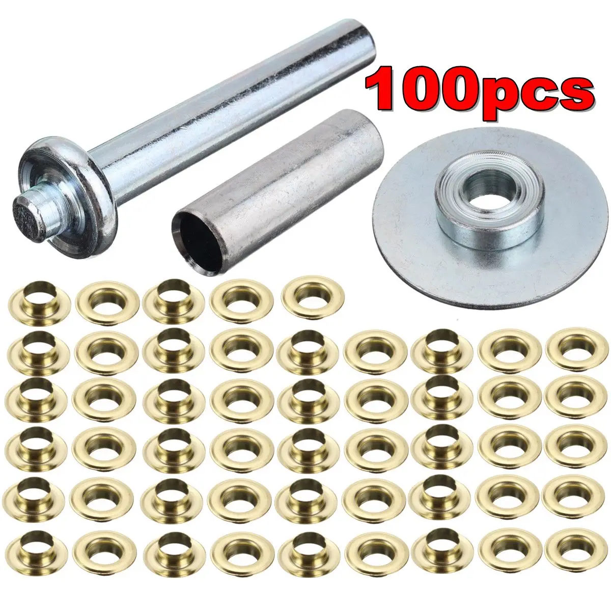 100PCS Punch Grommets + 1PCS Hole Punch + 1PCS Grommet Punch Stand Tarp
