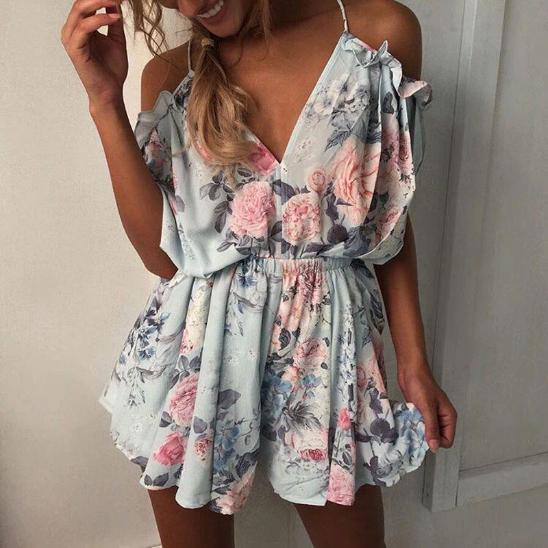 

2019 New Women Beach Playsuit Boho Style Clubwear Bodycon Playsuit Floral Romper Beach Short Pants Hot