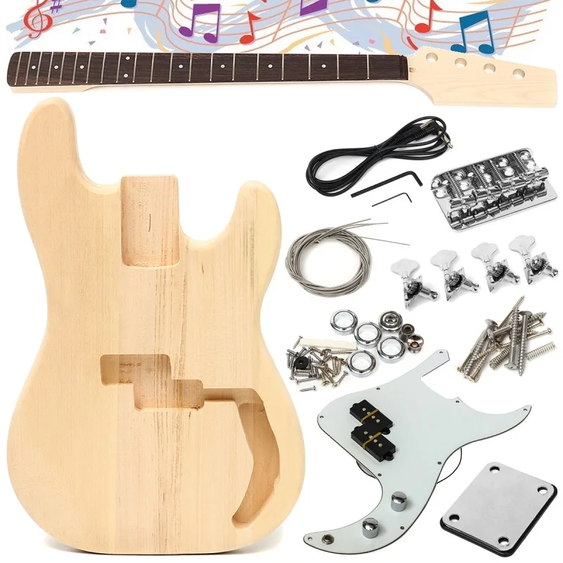 Wood Type Electric Bass Guitar Accessories Basswood Material Unfinished DIY Guitar Body Parts Fingerboard Builder Durable Kit