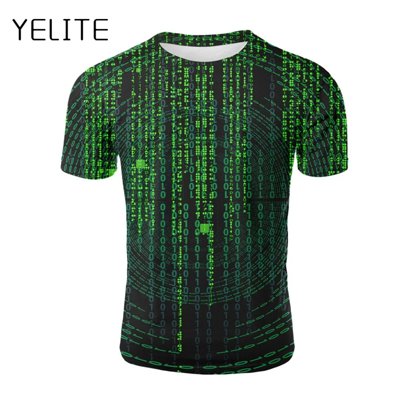YELITE числовой код футболка зеленая забавная по всему 3d мужская с рисунком летняя