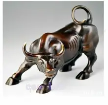 Collection Chinese Brass Carved Animal Zodiac Cattle Hot Big Wall Street Brass Fierce Bull OX Statue