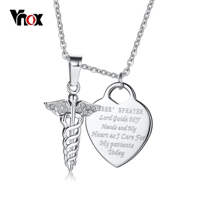 

Vnox Medical Alert Nurse Necklace for Women Stainless Steel Heart ID Pendant Accessories Gift to Nurse in White