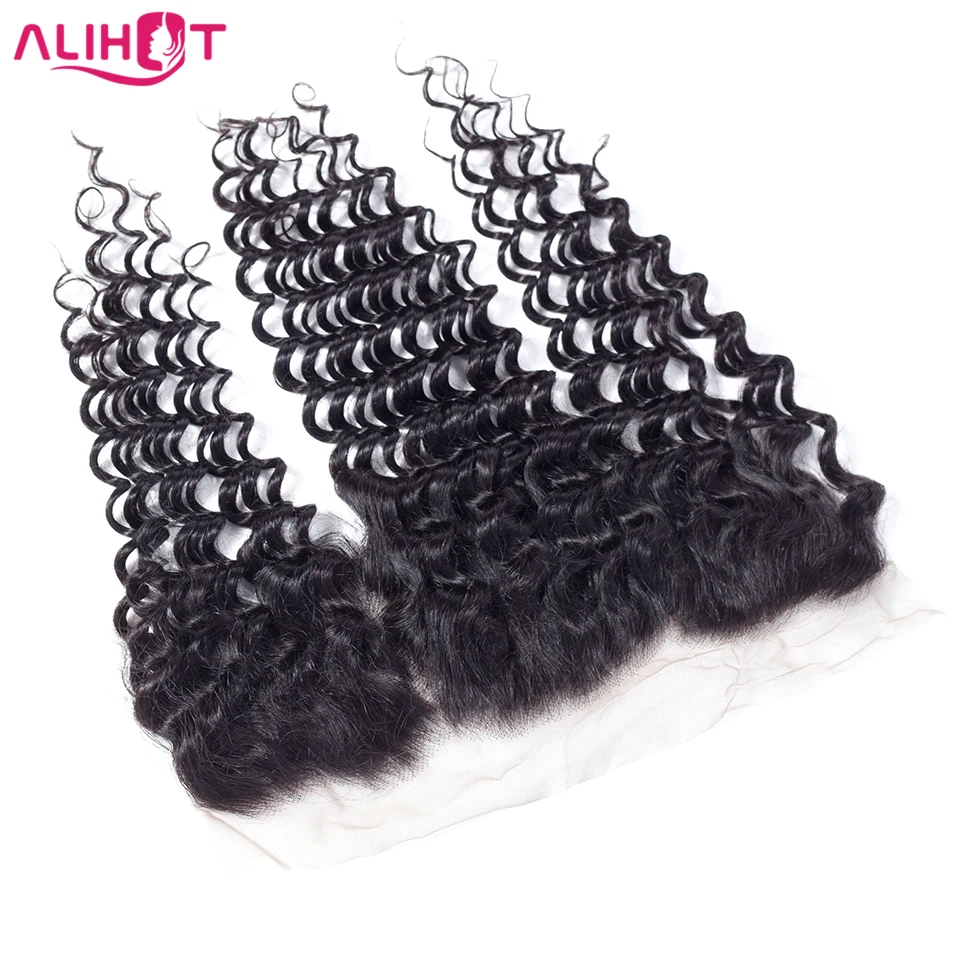 Ali Hot Brazilian Deep Wave Lace Frontal Closure 10-20 Inch Free Part Non-Remy Human Hair 13x4 Ear To Ear Closure