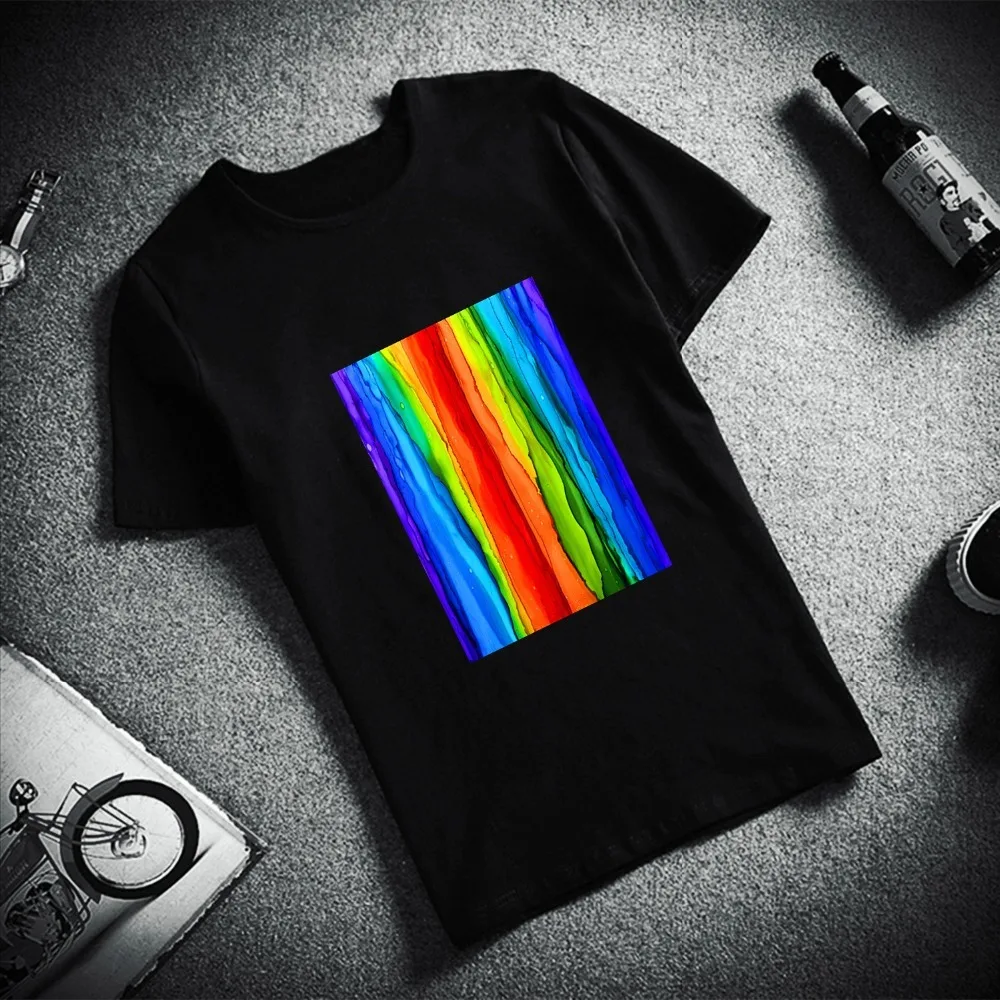 

Fashion Short Sleeve T Shirt Rainbow Abstract Landscape Printed 100% Cotton Top Tees Casual O Neck T-Shirt Unisex TShirt