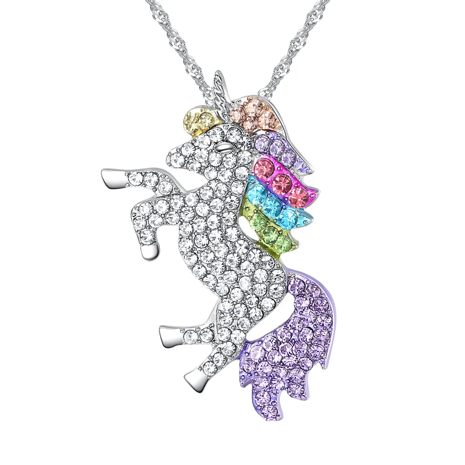 Cute Crystal Unicorn Necklace Trendy Gifts Girls Rainbow long Necklaces